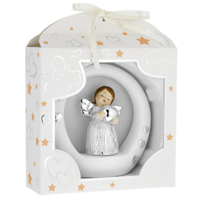 Bagutta Angioletto Argentato su Cerchio Bianco con Cuore 12 cm