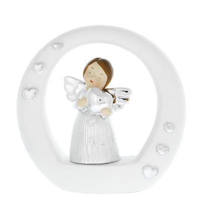 Bagutta Angioletto Argentato su Cerchio Bianco con Cuore 8 cm