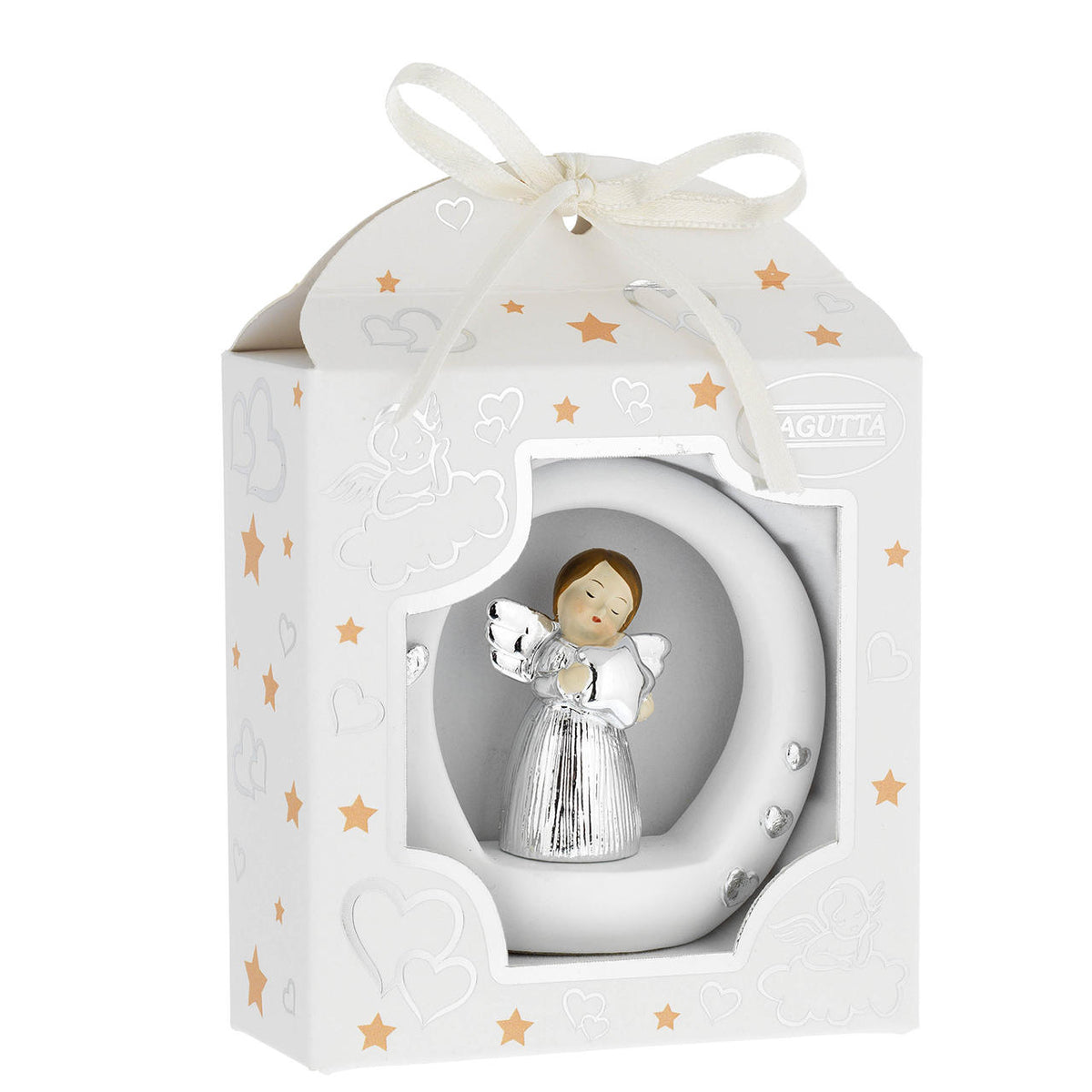 Bagutta Angioletto Argentato su Cerchio Bianco con Stella 8 cm