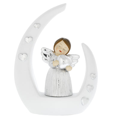 Bagutta Angioletto Argentato su Luna Bianca con Cuore 14 cm