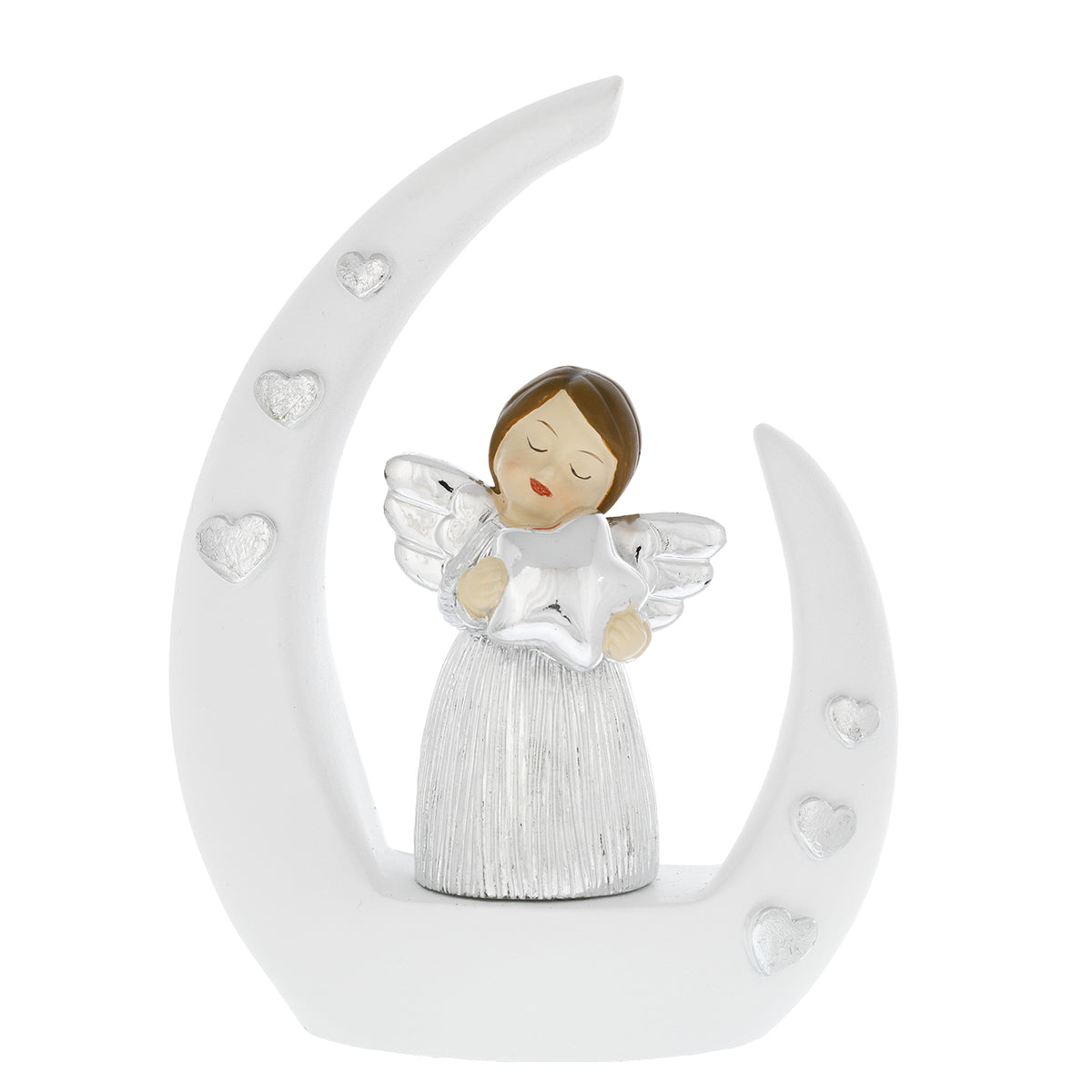 Bagutta Angioletto Argentato su Luna Bianca con Stella 14 cm