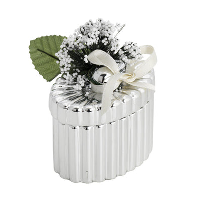 Bagutta Scatolina Decorativa Argentata a Cuore con Fiocco e Fiori 7x7x5 cm