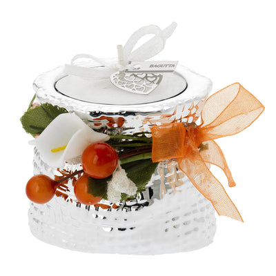Bagutta Portacandela Minisacco Argentato con Tealight e Decoro Floreale Arancione 6x5x6 cm