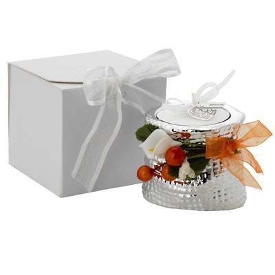 Bagutta Portacandela Minisacco Argentato con Tealight e Decoro Floreale Verde 6x5x6 cm