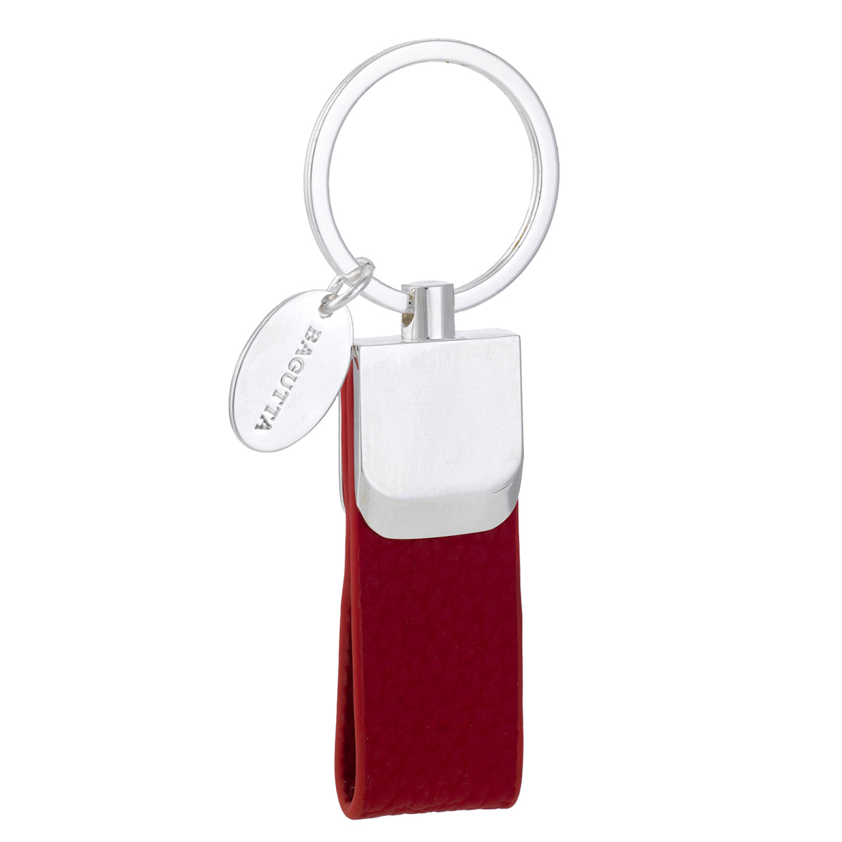 Bagutta Portachiavi ad Anello con Fettuccia Testurizzata Rossa e Medaglietta Ovale 10 cm