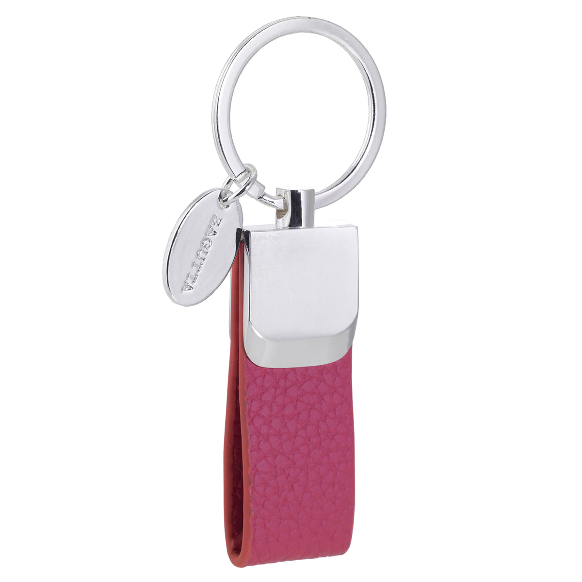 Bagutta Portachiavi ad Anello con Fettuccia Testurizzata Rosa e Medaglietta Ovale 10 cm