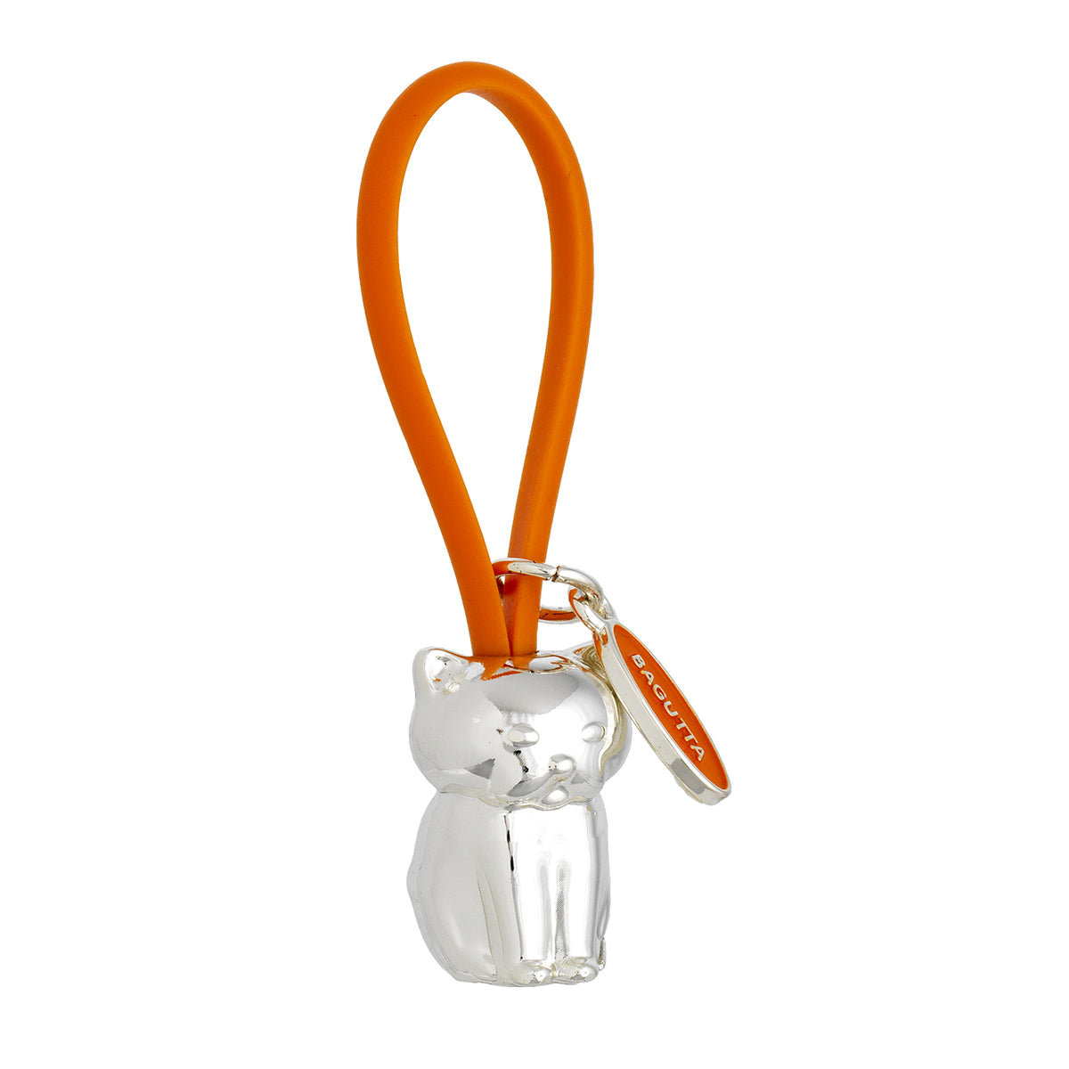 Bagutta Portachiavi Silver Plated Gatto con Asola in Silicone Arancione 8 cm