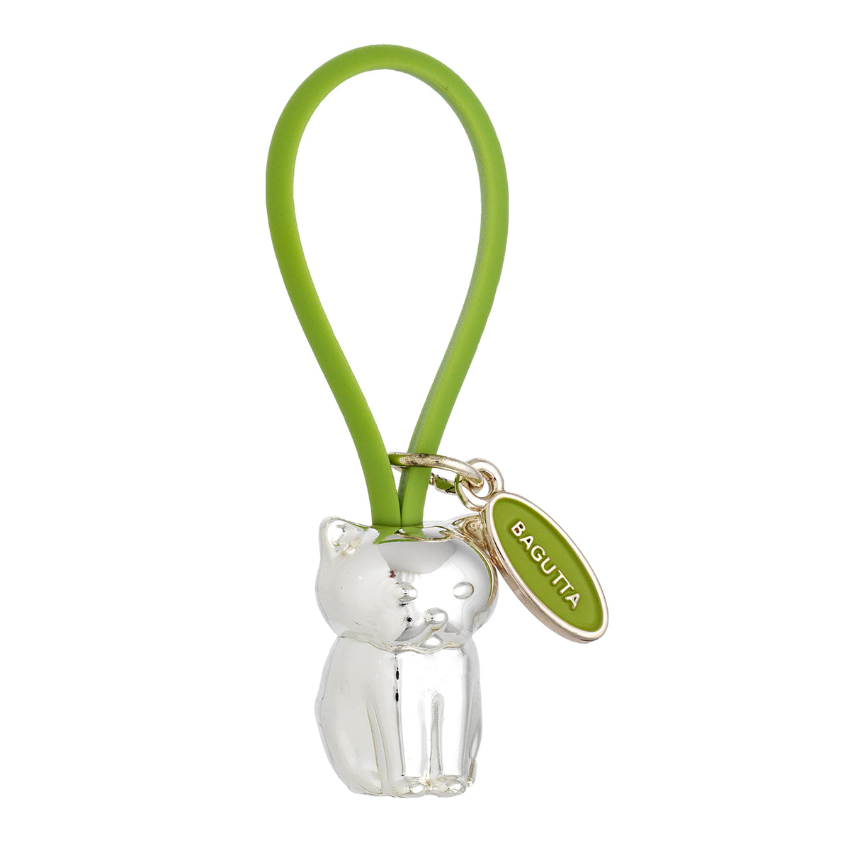 Bagutta Portachiavi Silver Plated Gatto con Asola in Silicone Verde 8 cm