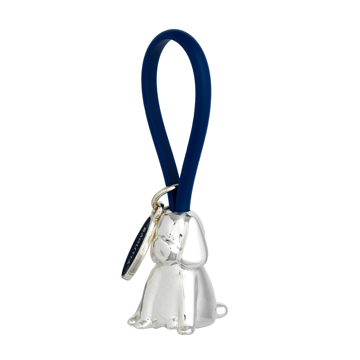 Bagutta Portachiavi Silver Plated Cane con Asola in Silicone Blu 8 cm