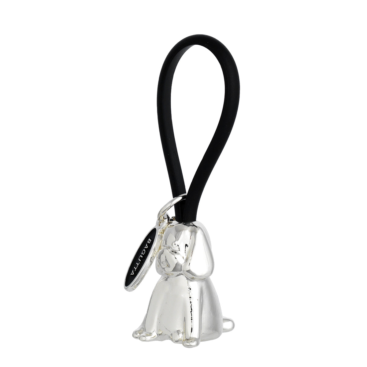 Bagutta Portachiavi Silver Plated Cane con Asola in Silicone Nera 8 cm