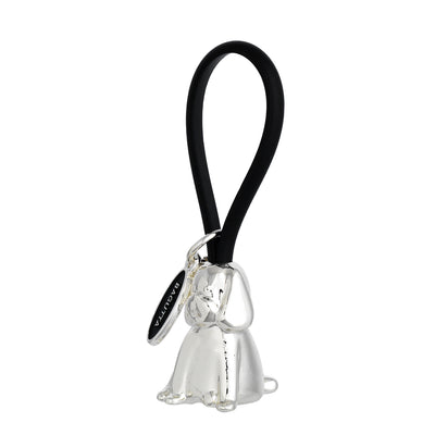 Bagutta Portachiavi Silver Plated Cane con Asola in Silicone Nera 8 cm