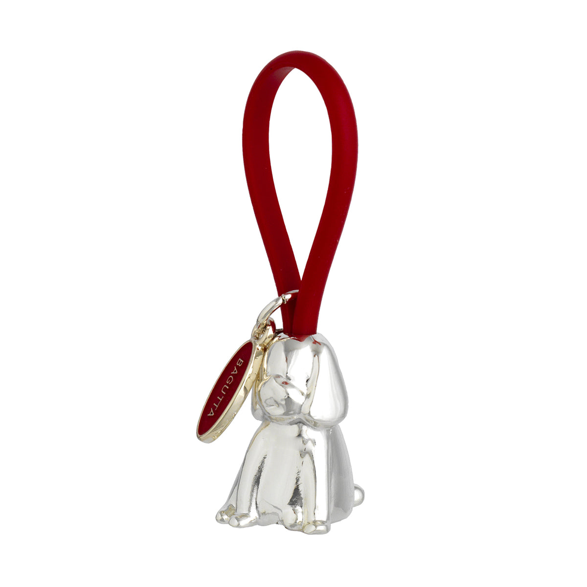 Bagutta Portachiavi Silver Plated Cane con Asola in Silicone Rossa 8 cm