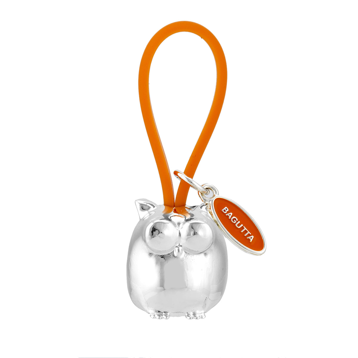 Bagutta Portachiavi Silver Plated Gufo con Asola in Silicone Arancione 8 cm