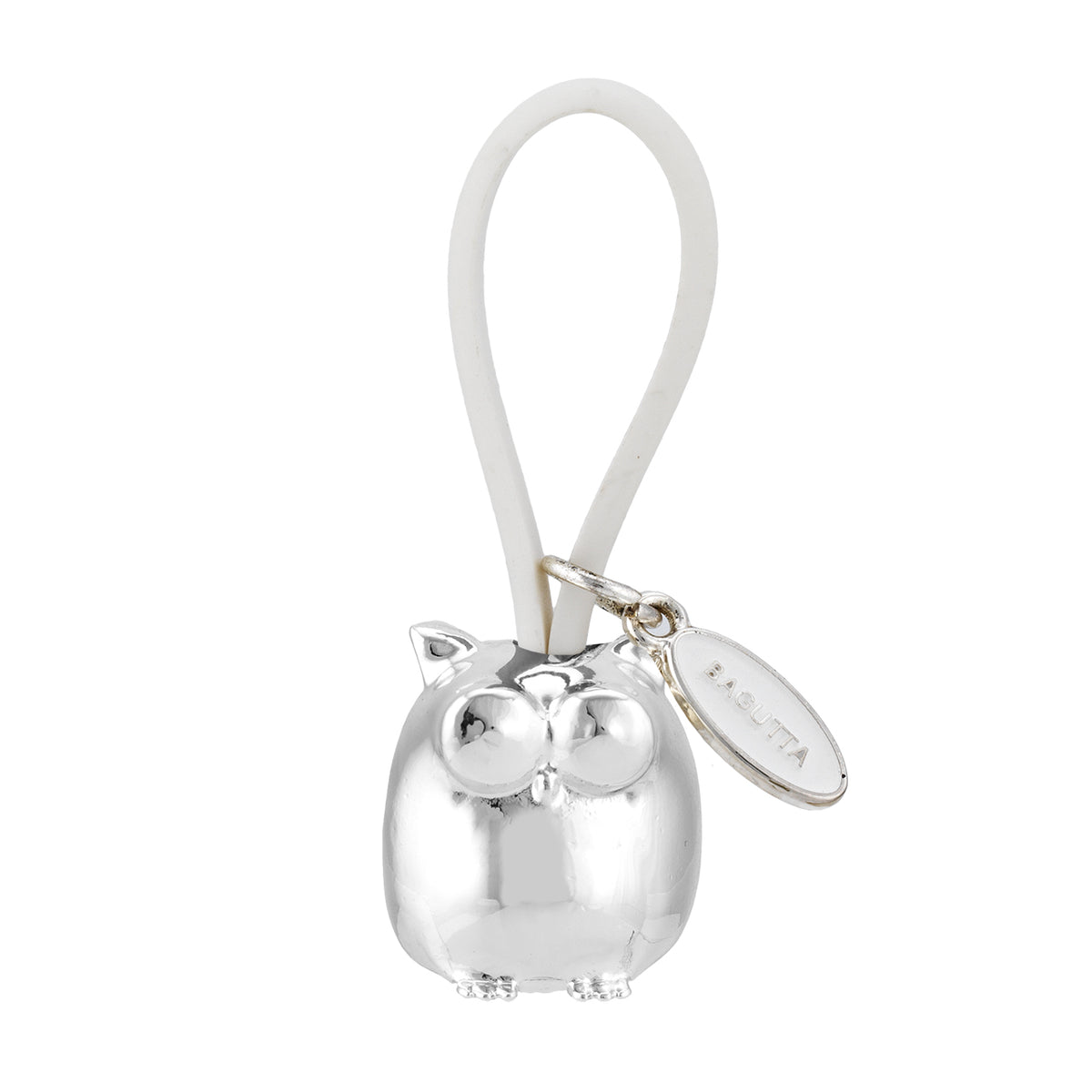 Bagutta Portachiavi Silver Plated Gufo con Asola in Silicone Bianca 8 cm