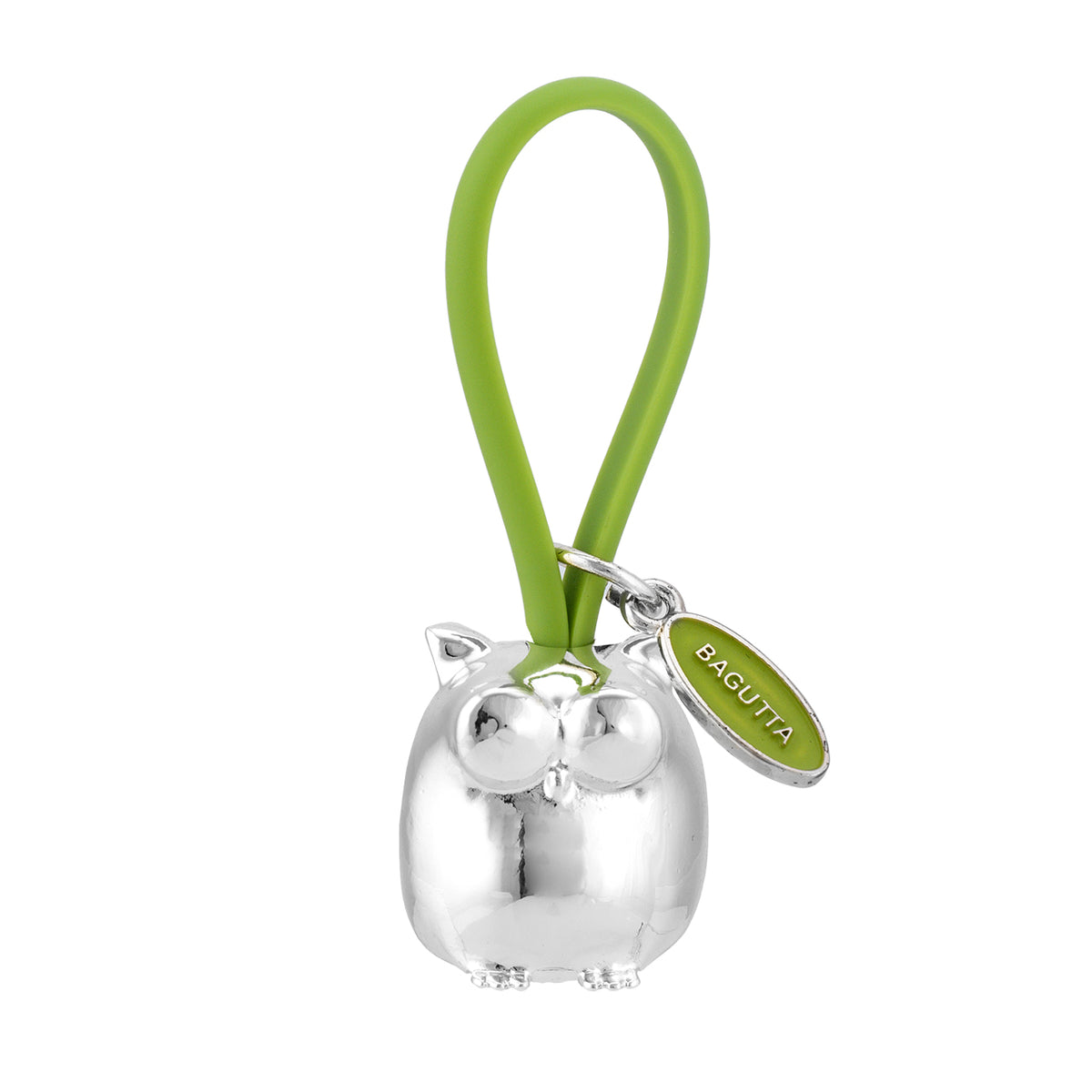 Bagutta Portachiavi Silver Plated Gufo con Asola in Silicone Verde 8 cm