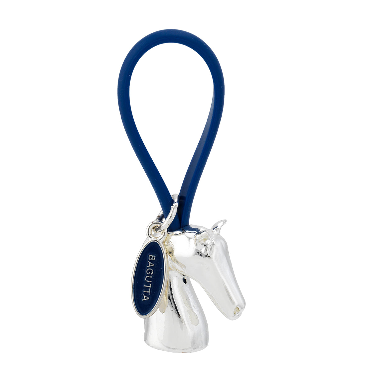 Bagutta Portachiavi Silver Plated Cavallo con Asola in Silicone Blu 8 cm