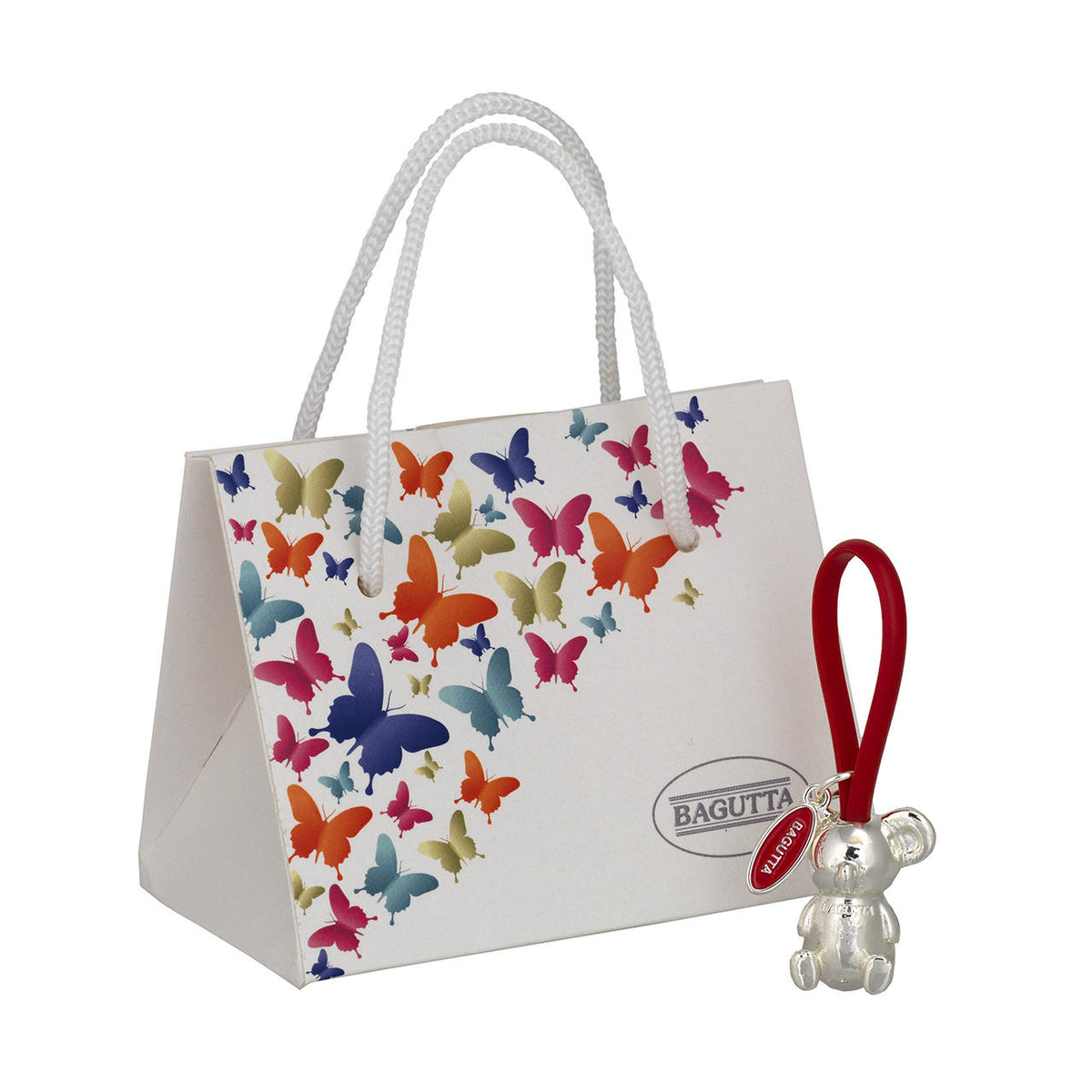 Bagutta Portachiavi Silver Plated Cavallo con Asola in Silicone Nera 8 cm