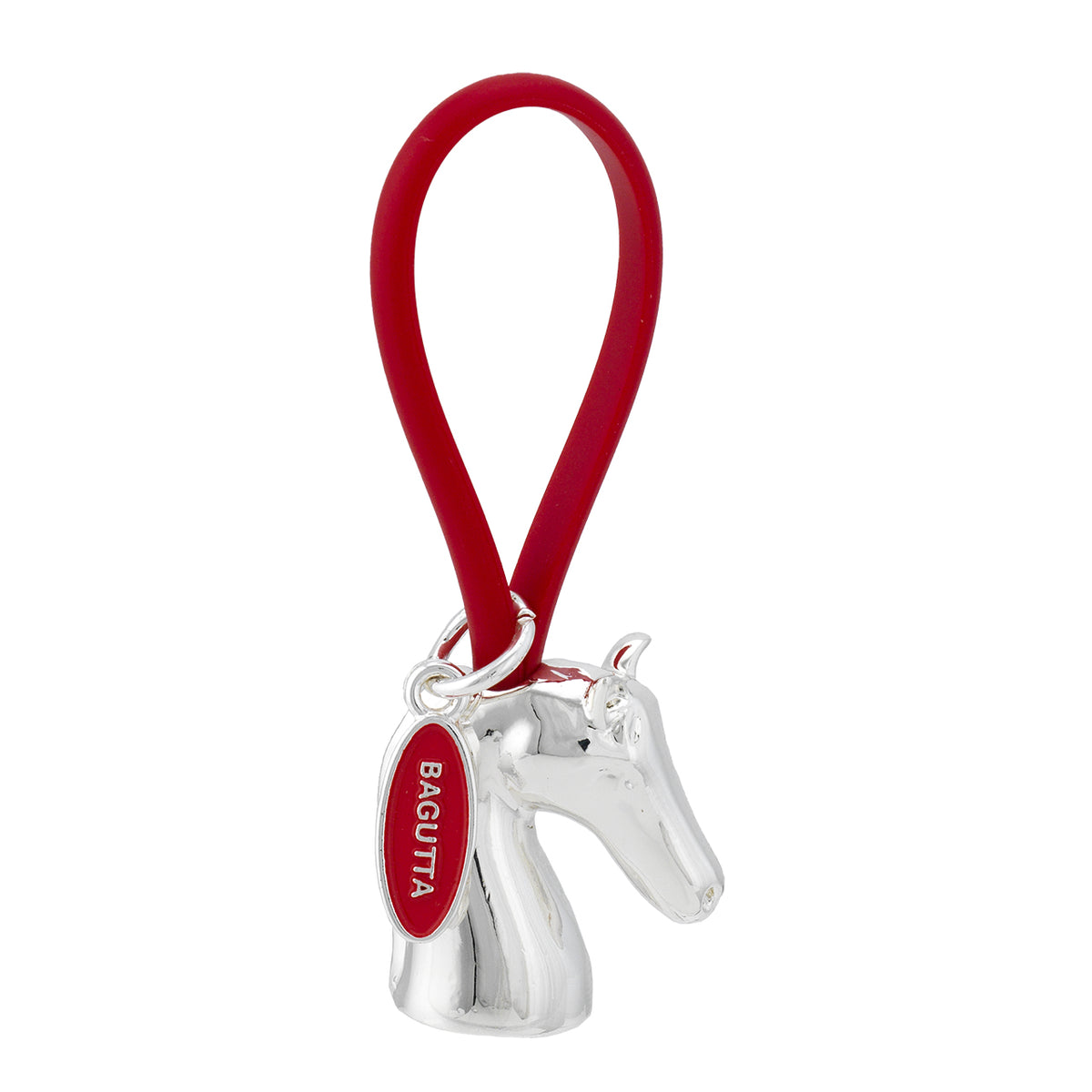 Bagutta Portachiavi Silver Plated Cavallo con Asola in Silicone Rossa 8 cm