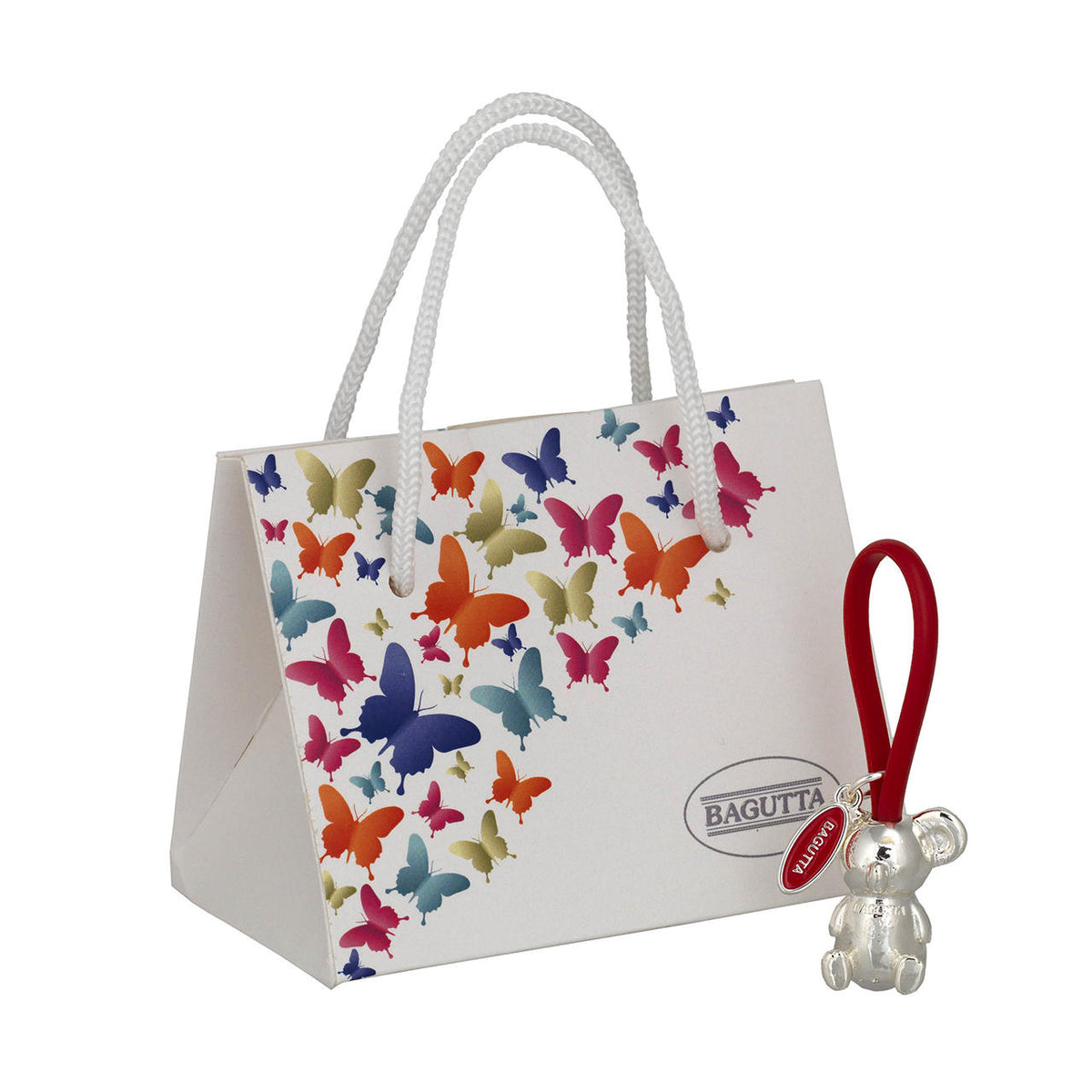 Bagutta Portachiavi Silver Plated Cavallo con Asola in Silicone Rossa 8 cm