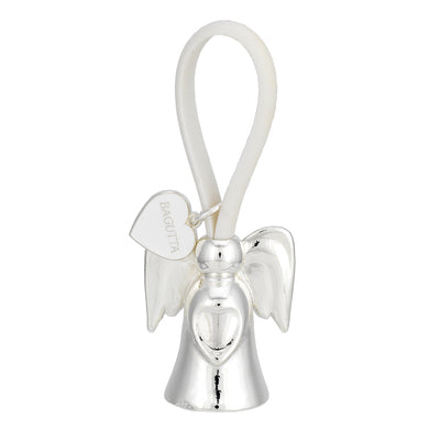Bagutta Portachiavi Silver Plated Angelo con Ali Arrotondate Asola Bianca e Cuore 8 cm