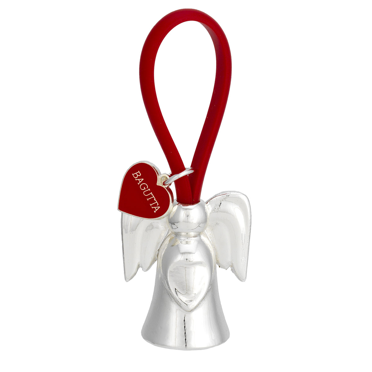 Bagutta Portachiavi Silver Plated Angelo con Ali Arrotondate Asola Rossa e Cuore 8 cm