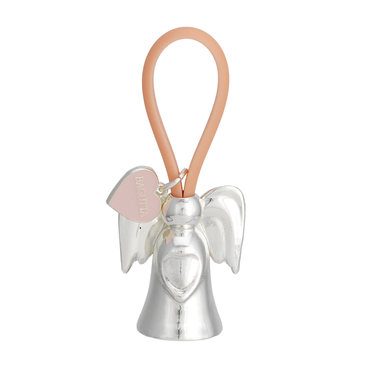 Bagutta Portachiavi Silver Plated Angelo con Ali Arrotondate Asola Rosa e Cuore 8 cm