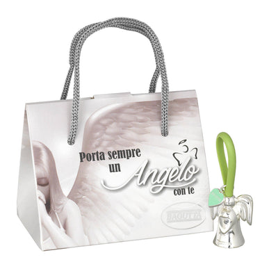 Bagutta Portachiavi Silver Plated Angelo con Ali Arrotondate Asola Rosa e Cuore 8 cm