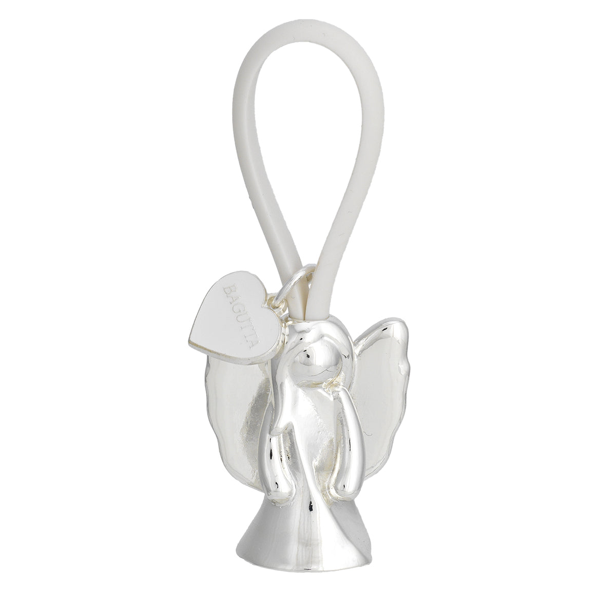 Bagutta Portachiavi Silver Plated Angelo con Ali Spiegate Asola Bianca e Cuore 8 cm