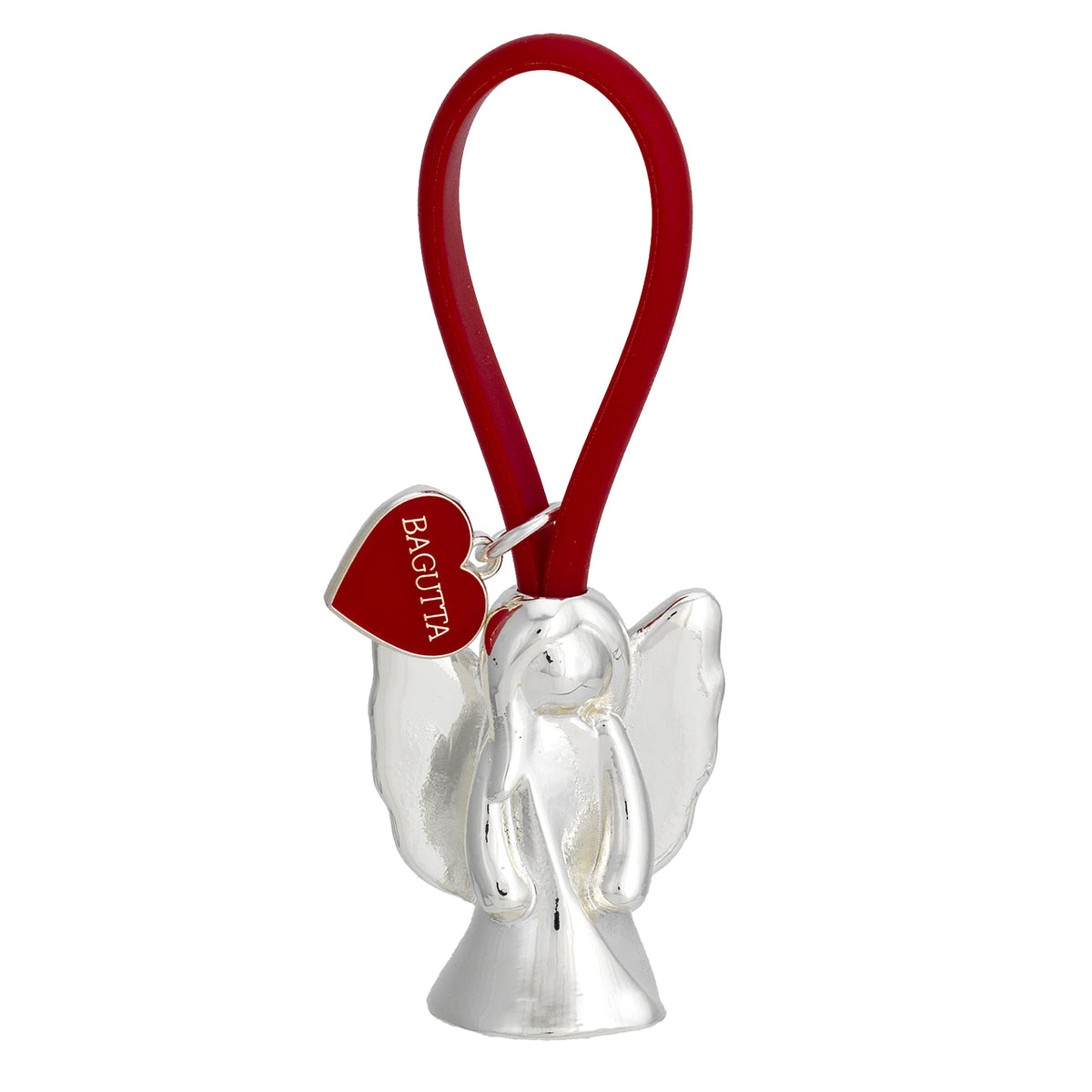 Bagutta Portachiavi Silver Plated Angelo con Ali Spiegate Asola Rossa e Cuore 8 cm