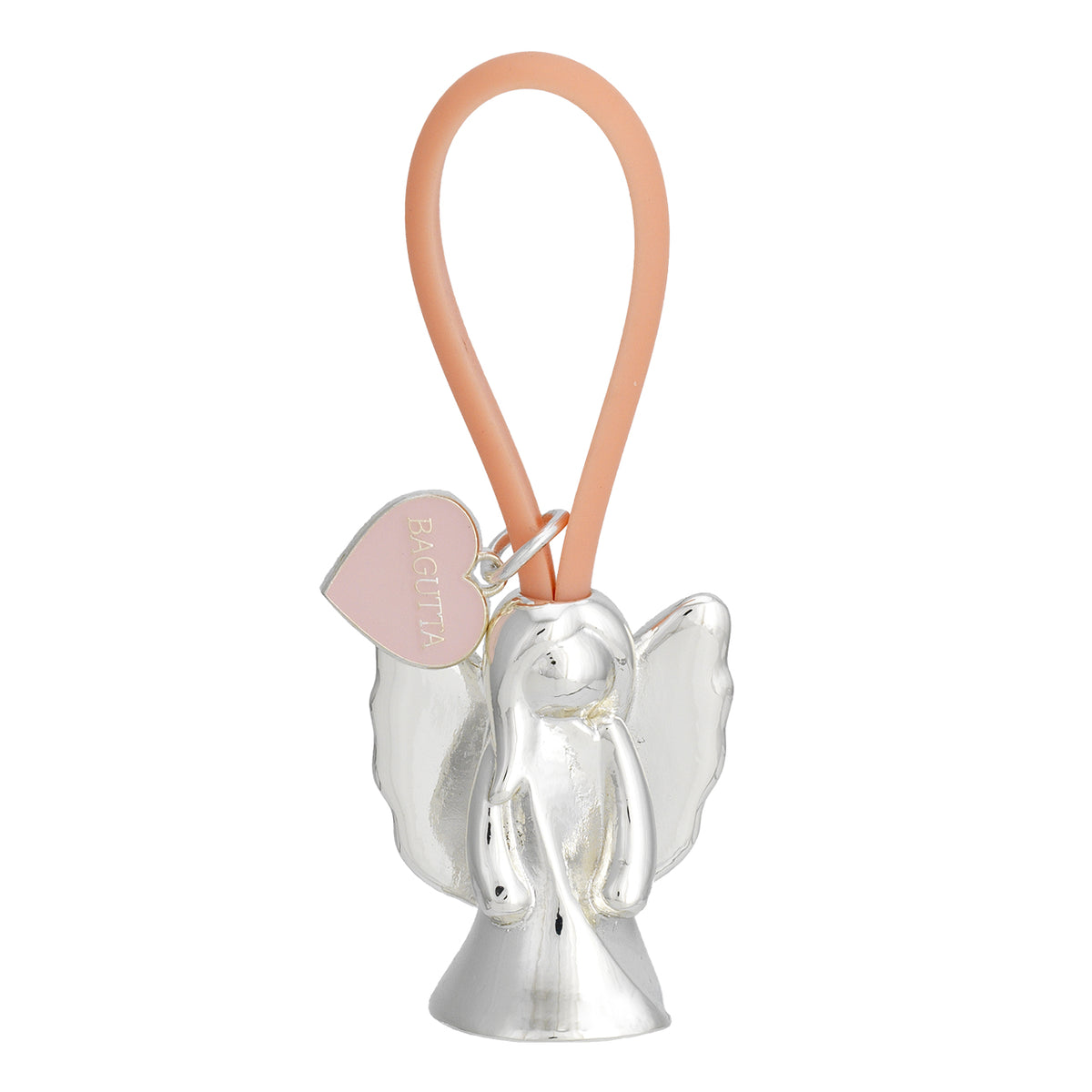 Bagutta Portachiavi Silver Plated Angelo con Ali Spiegate Asola Rosa e Cuore 8 cm
