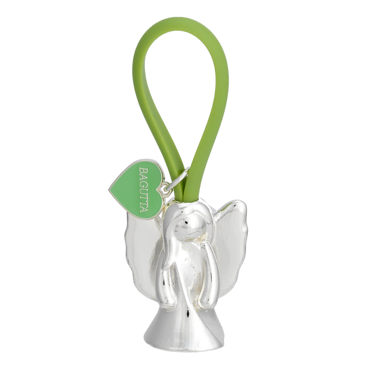 Bagutta Portachiavi Silver Plated Angelo con Ali Spiegate Asola Verde e Cuore 8 cm