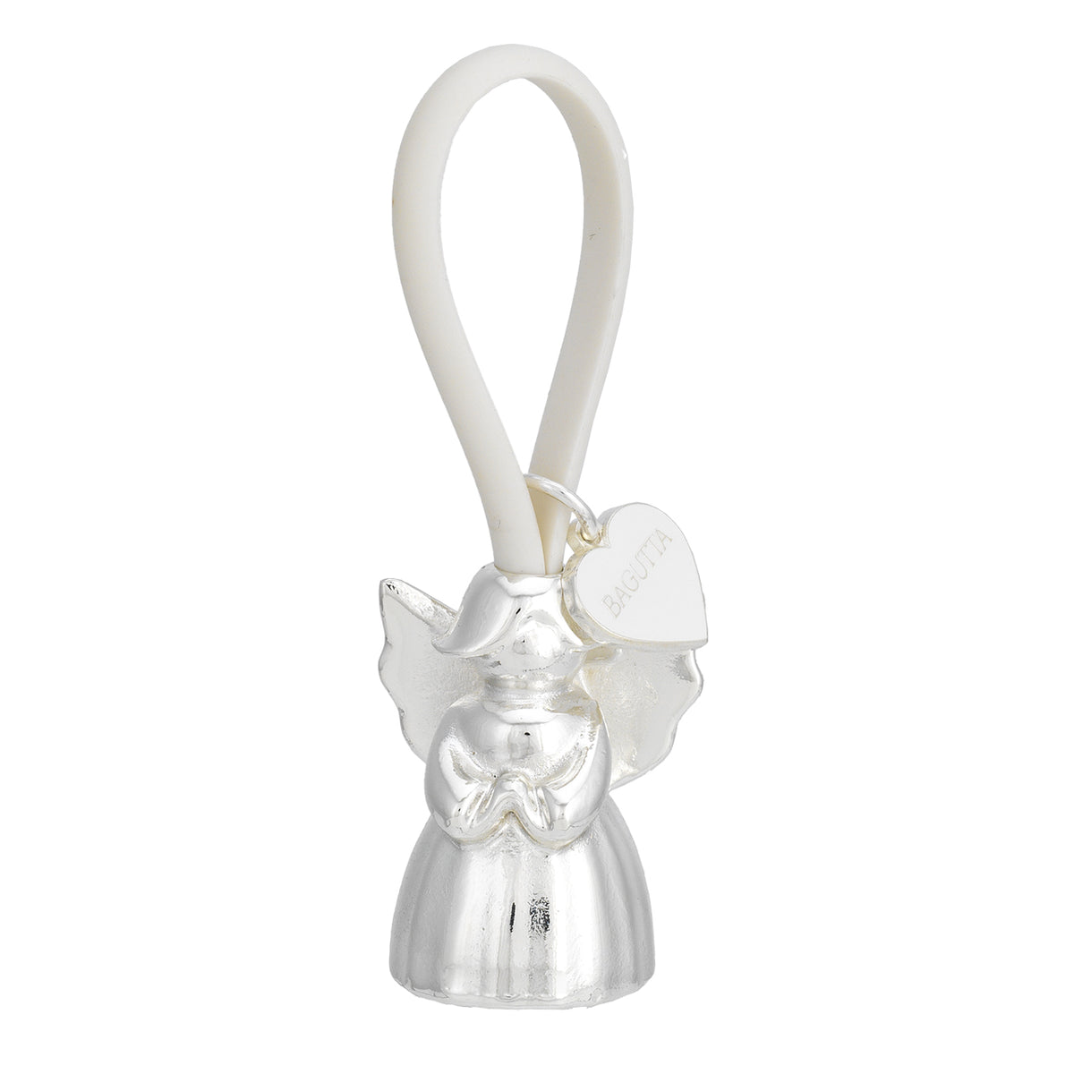 Bagutta Portachiavi Silver Plated Angelo con Mani Giunte Asola Bianca e Cuore 8 cm
