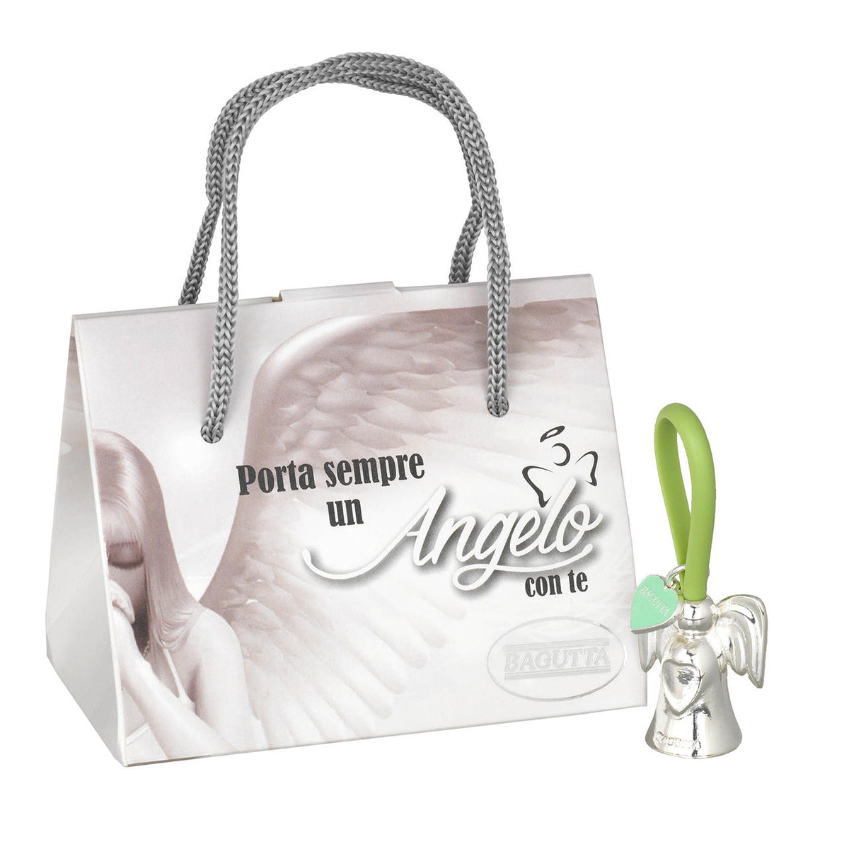 Bagutta Portachiavi Silver Plated Angelo con Mani Giunte Asola Rosa e Cuore 8 cm