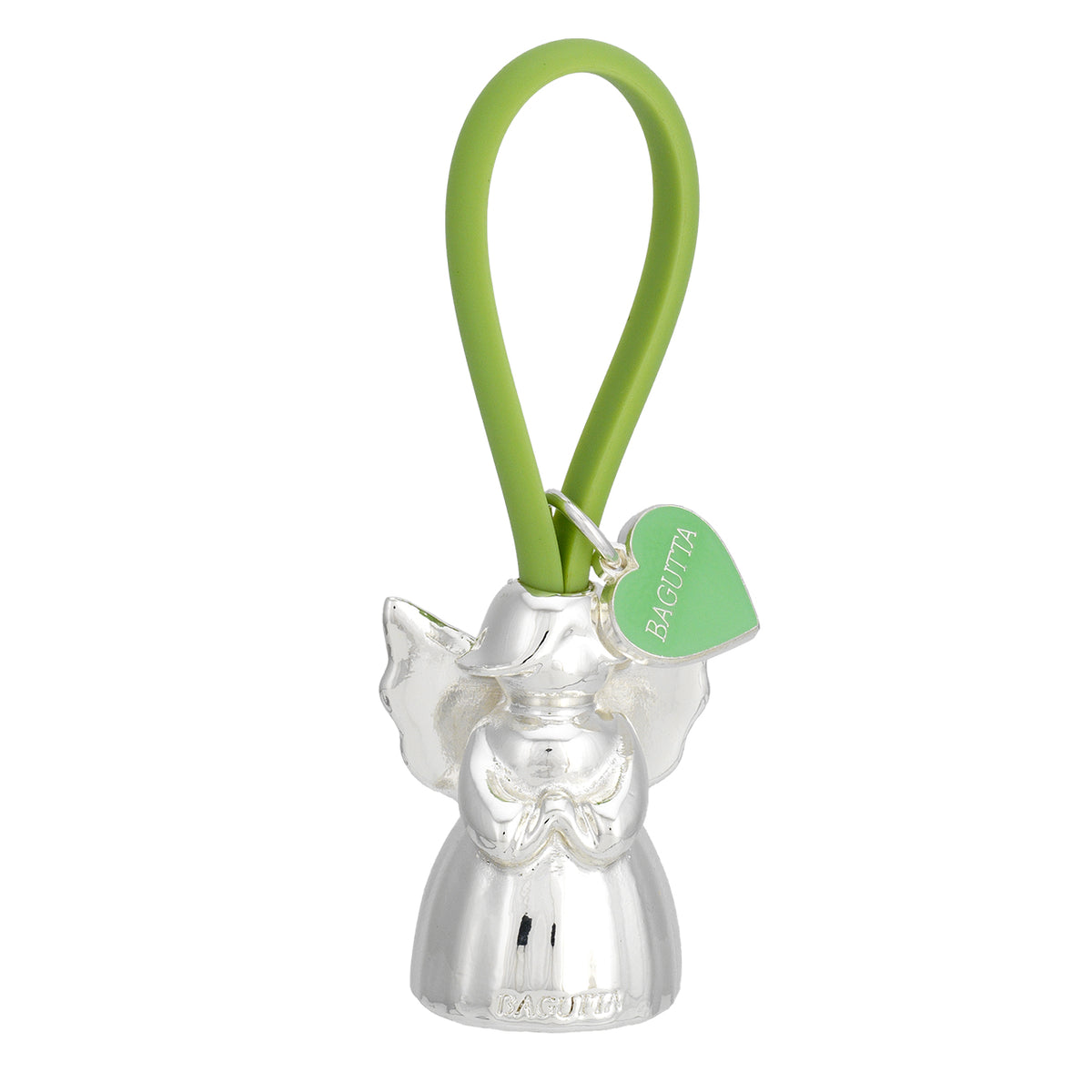Bagutta Portachiavi Silver Plated Angelo con Mani Giunte Asola Verde e Cuore 8 cm