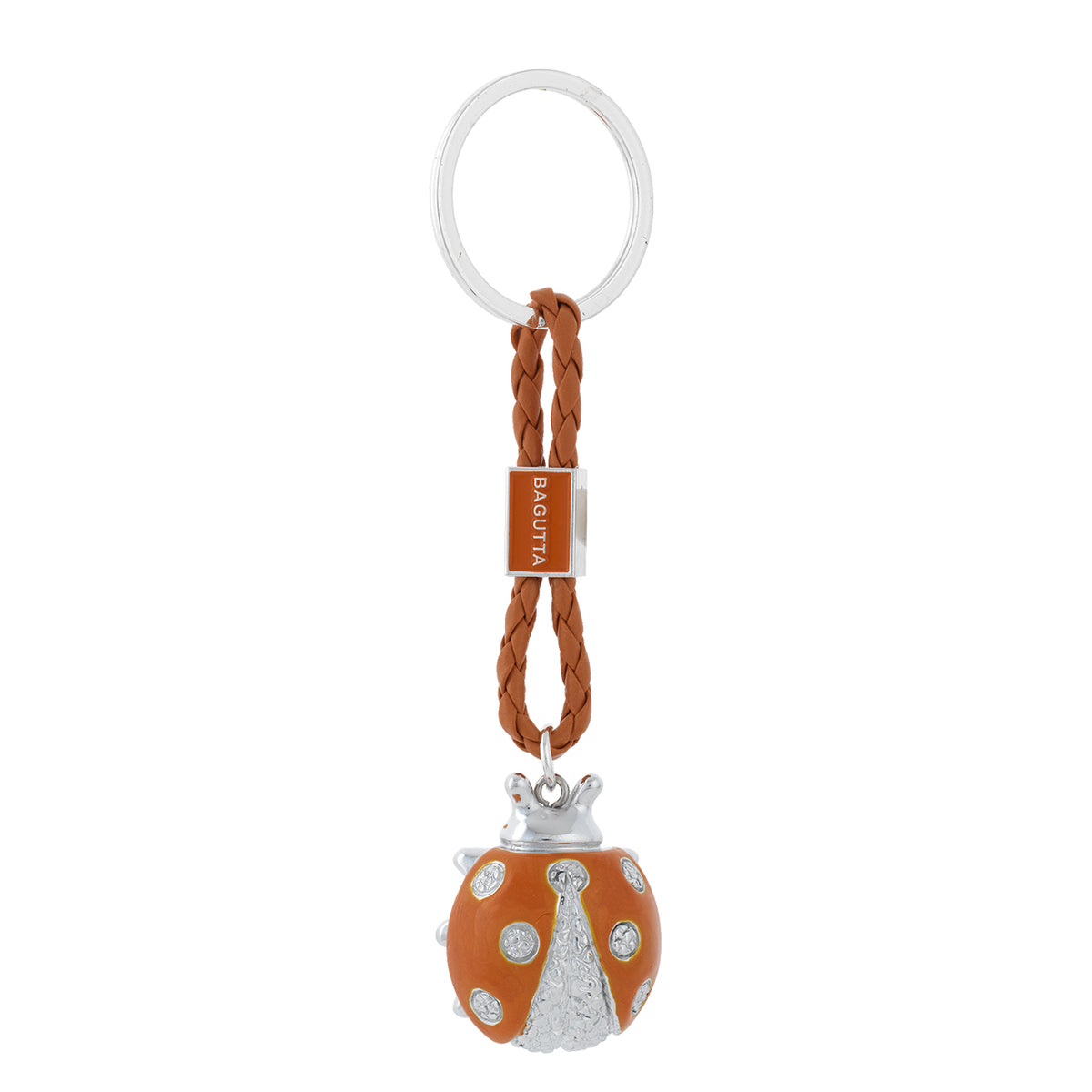 Bagutta Portachiavi Coccinella Silver Plated Arancione con Cordino Intrecciato 13 cm