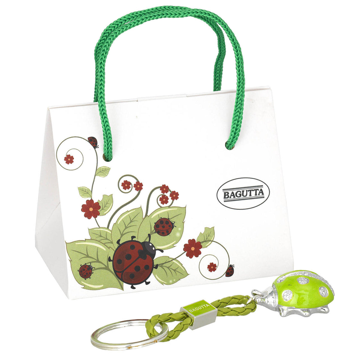 Bagutta Portachiavi Coccinella Silver Plated Arancione con Cordino Intrecciato 13 cm