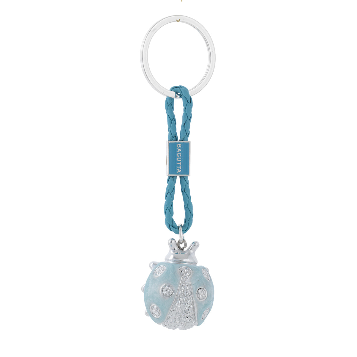 Bagutta Portachiavi Coccinella Silver Plated Azzurra con Cordino Intrecciato 13 cm