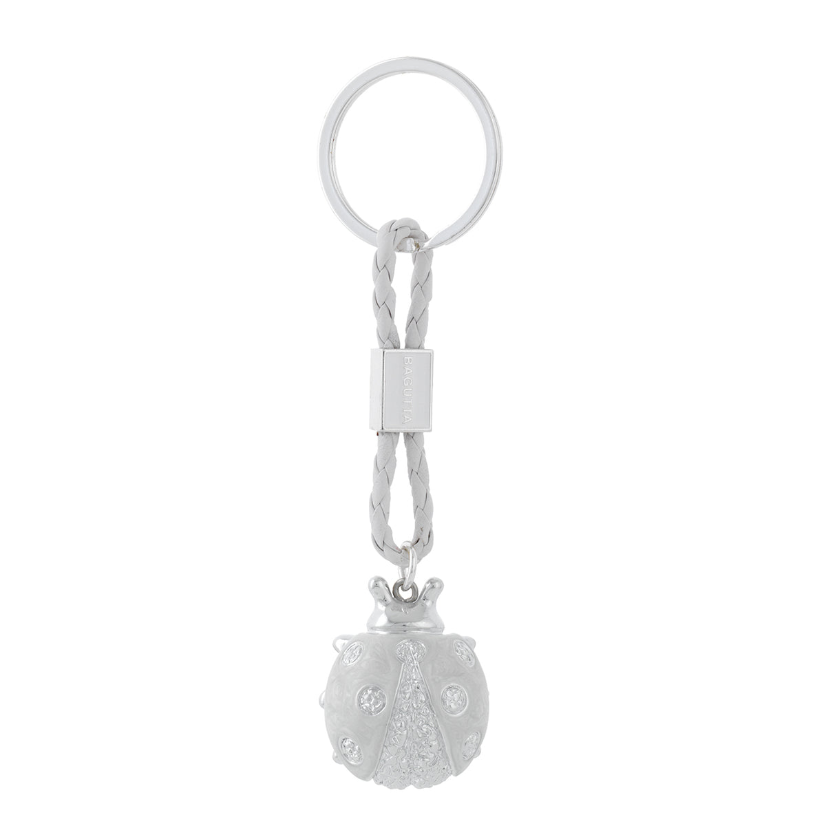 Bagutta Portachiavi Coccinella Silver Plated Bianca con Cordino Intrecciato 13 cm