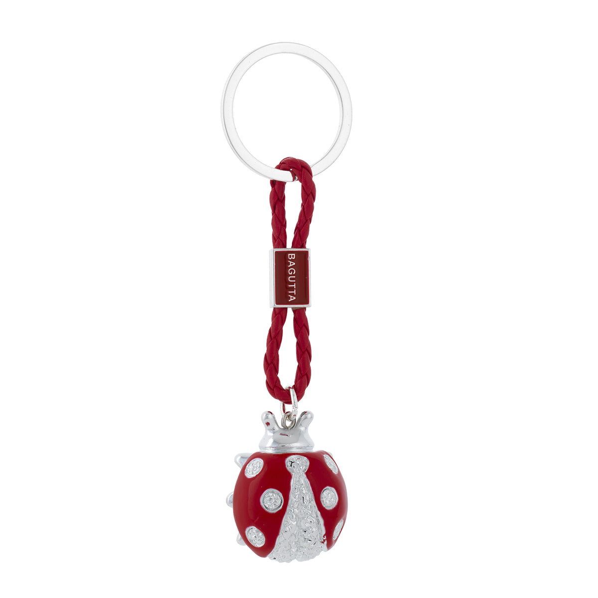 Bagutta Portachiavi Coccinella Silver Plated Rossa con Cordino Intrecciato 13 cm