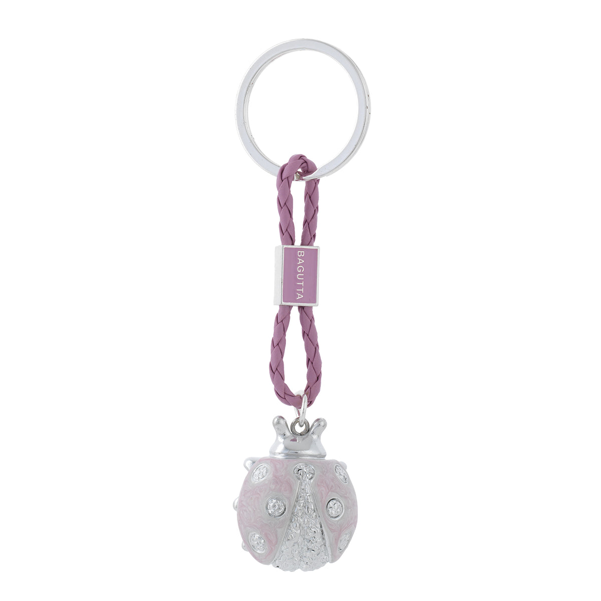 Bagutta Portachiavi Coccinella Silver Plated Rosa con Cordino Intrecciato 13 cm