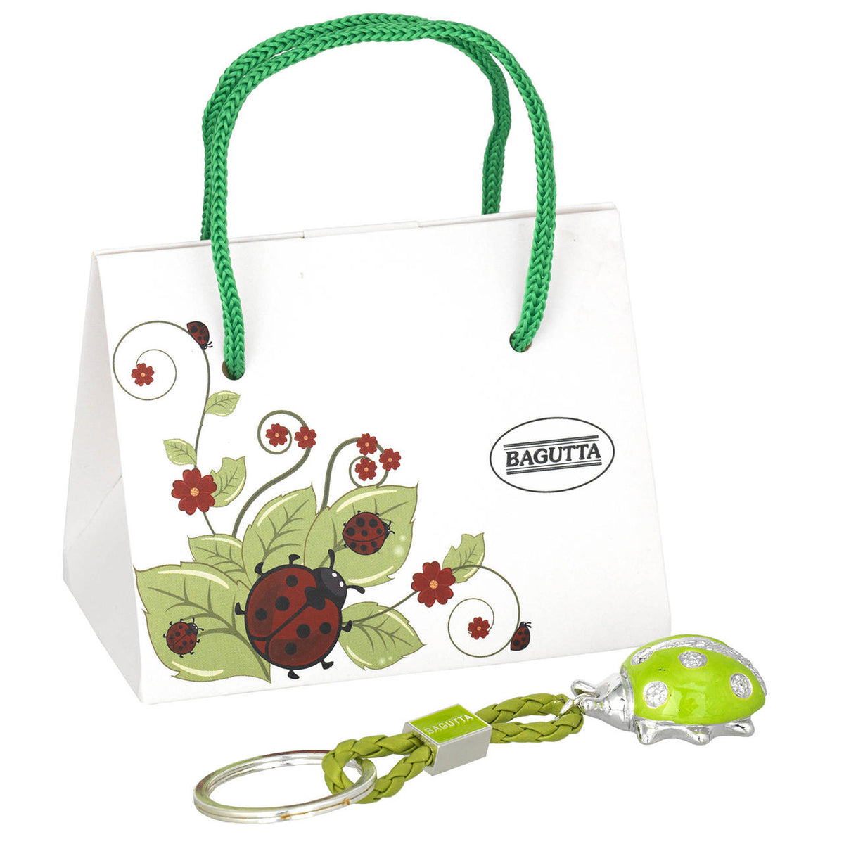Bagutta Portachiavi Coccinella Silver Plated Bianca con Catenella 13 cm