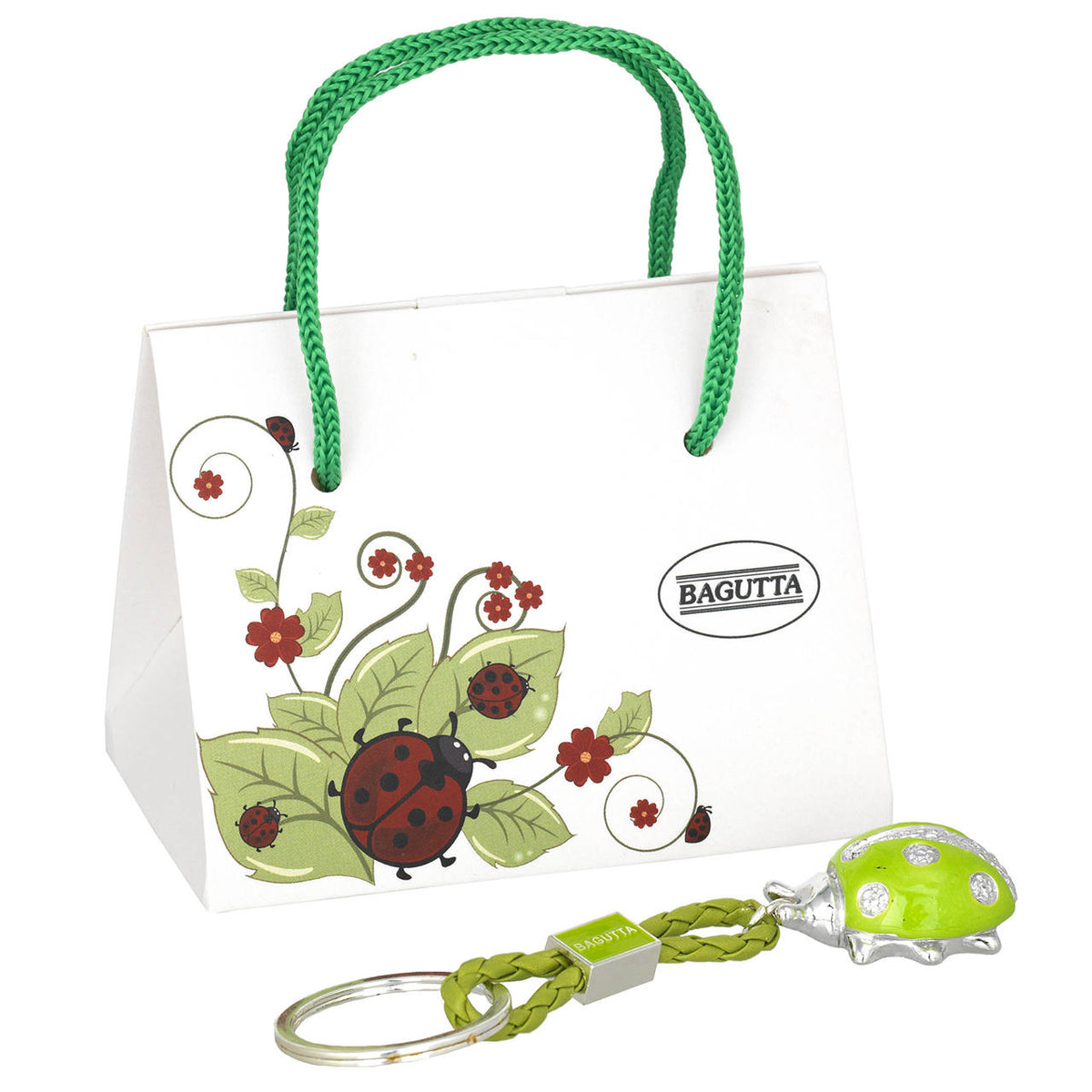 Bagutta Portachiavi Coccinella Silver Plated Verde con Catenella 13 cm
