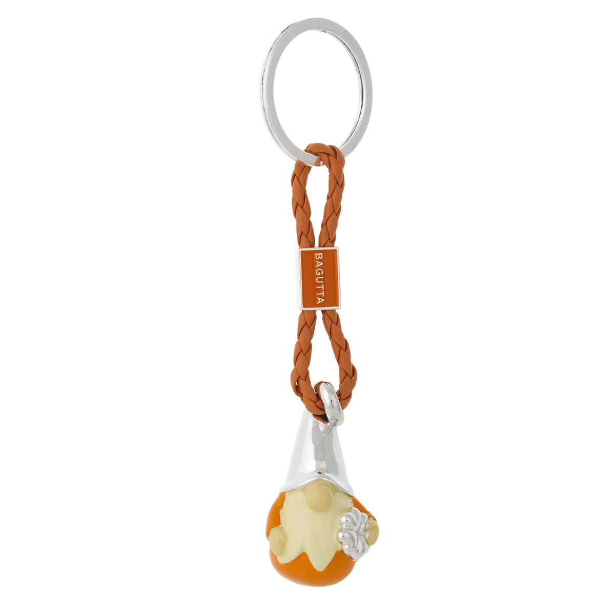 Bagutta Portachiavi Gnomo Silver Plated Arancione con Cordino Intrecciato 13 cm