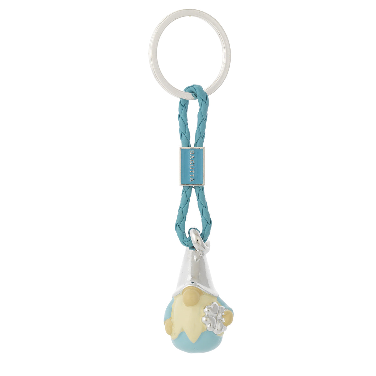 Bagutta Portachiavi Gnomo Silver Plated Azzurro con Cordino Intrecciato 13 cm