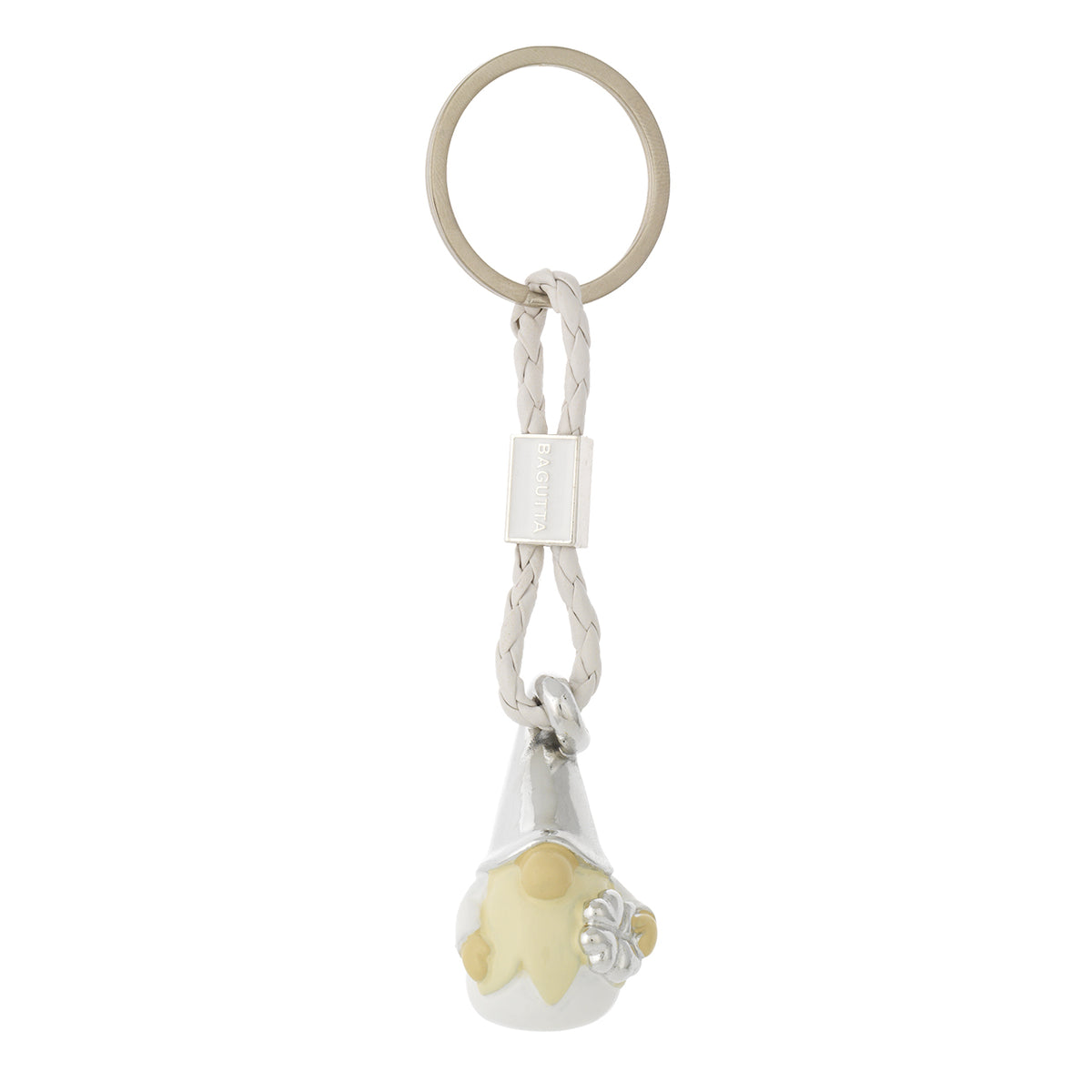 Bagutta Portachiavi Gnomo Silver Plated Bianco con Cordino Intrecciato 13 cm