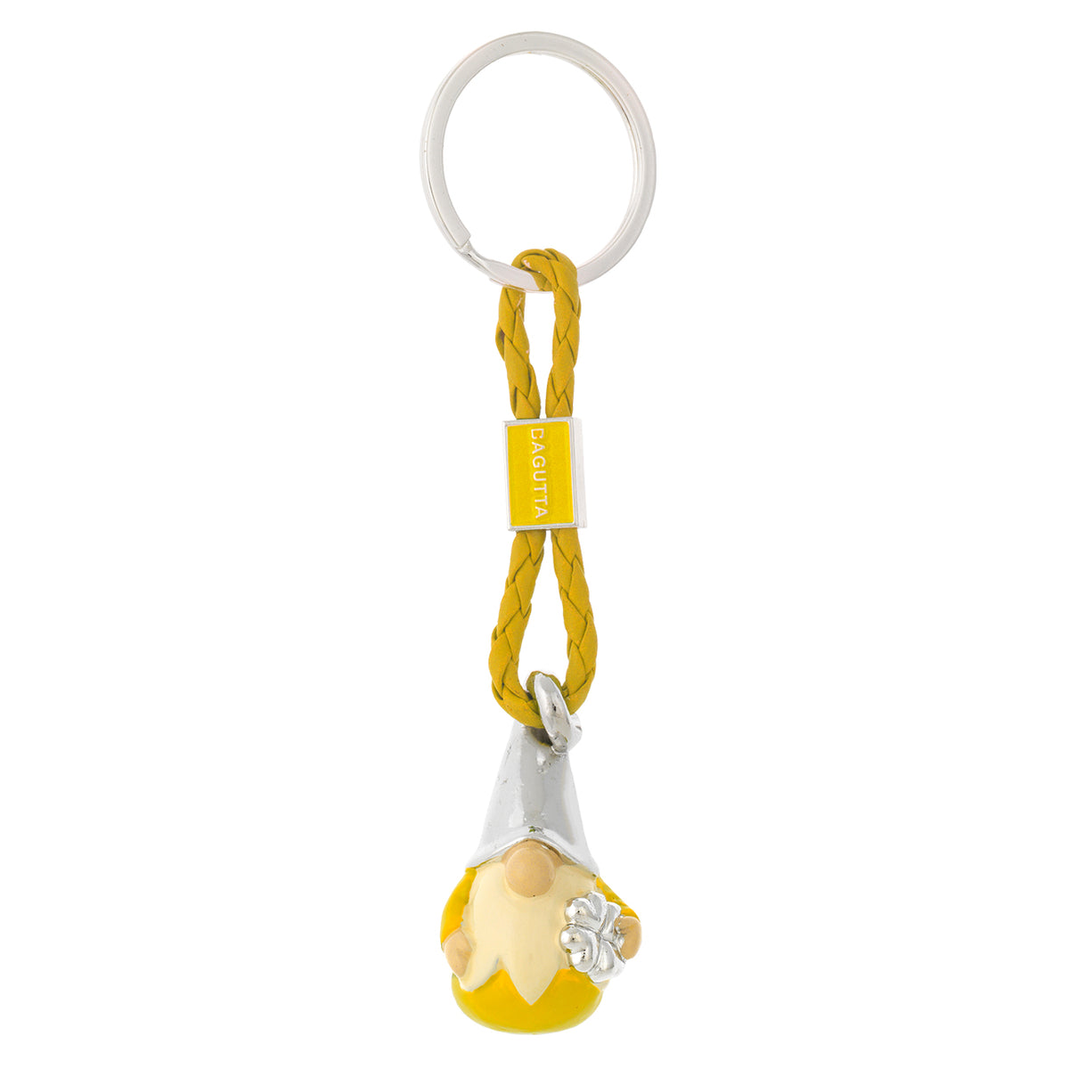 Bagutta Portachiavi Gnomo Silver Plated Giallo con Cordino Intrecciato 13 cm