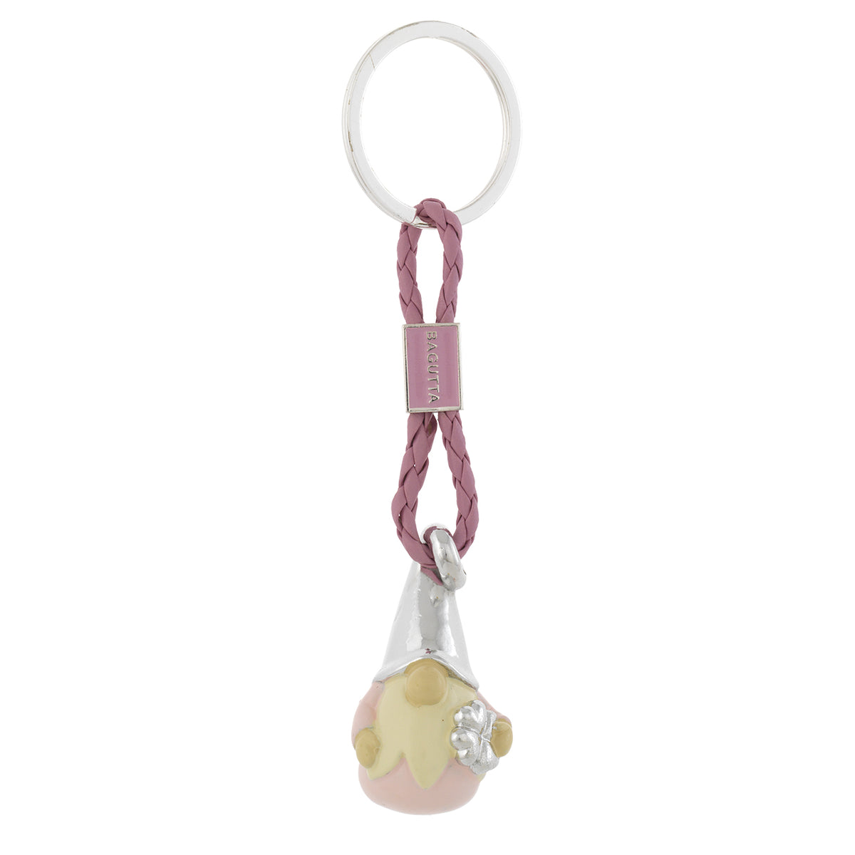 Bagutta Portachiavi Gnomo Silver Plated Rosa con Cordino Intrecciato 13 cm