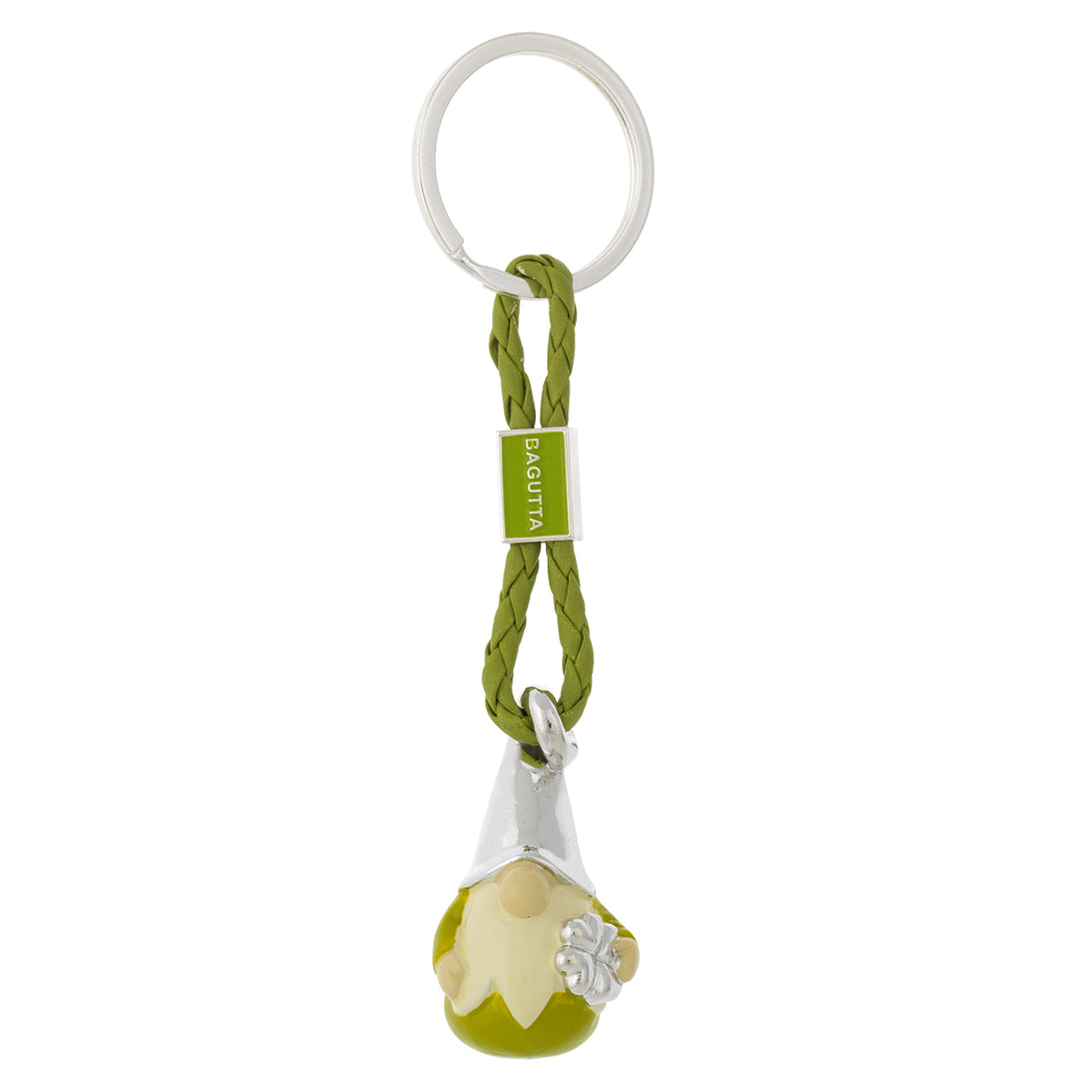 Bagutta Portachiavi Gnomo Silver Plated Verde con Cordino Intrecciato 13 cm