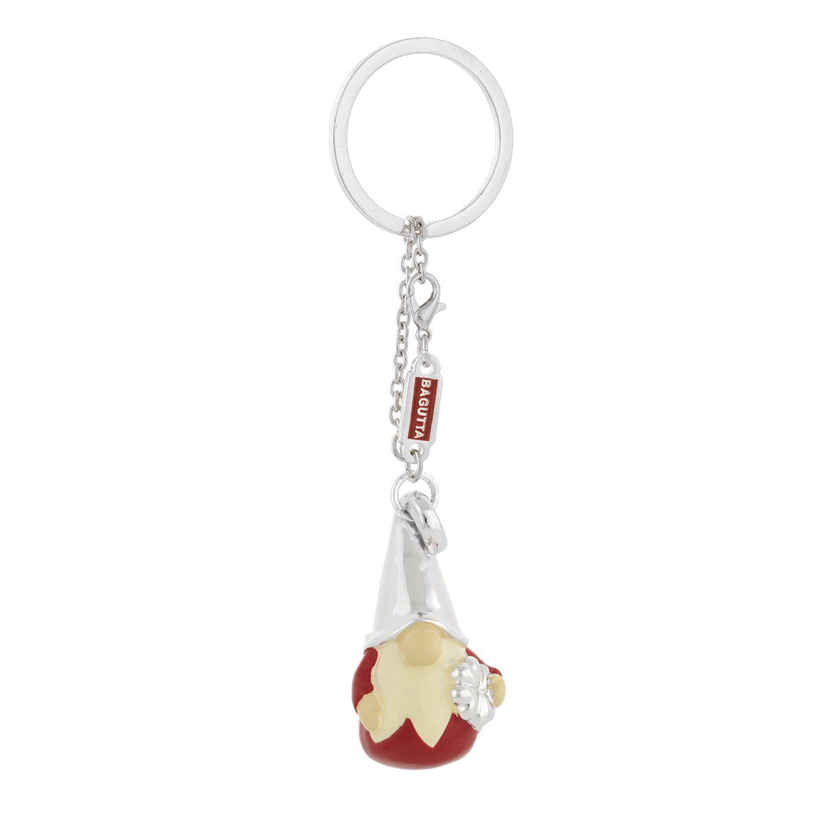 Bagutta Portachiavi Gnomo Silver Plated Rosso con Catenella 13 cm