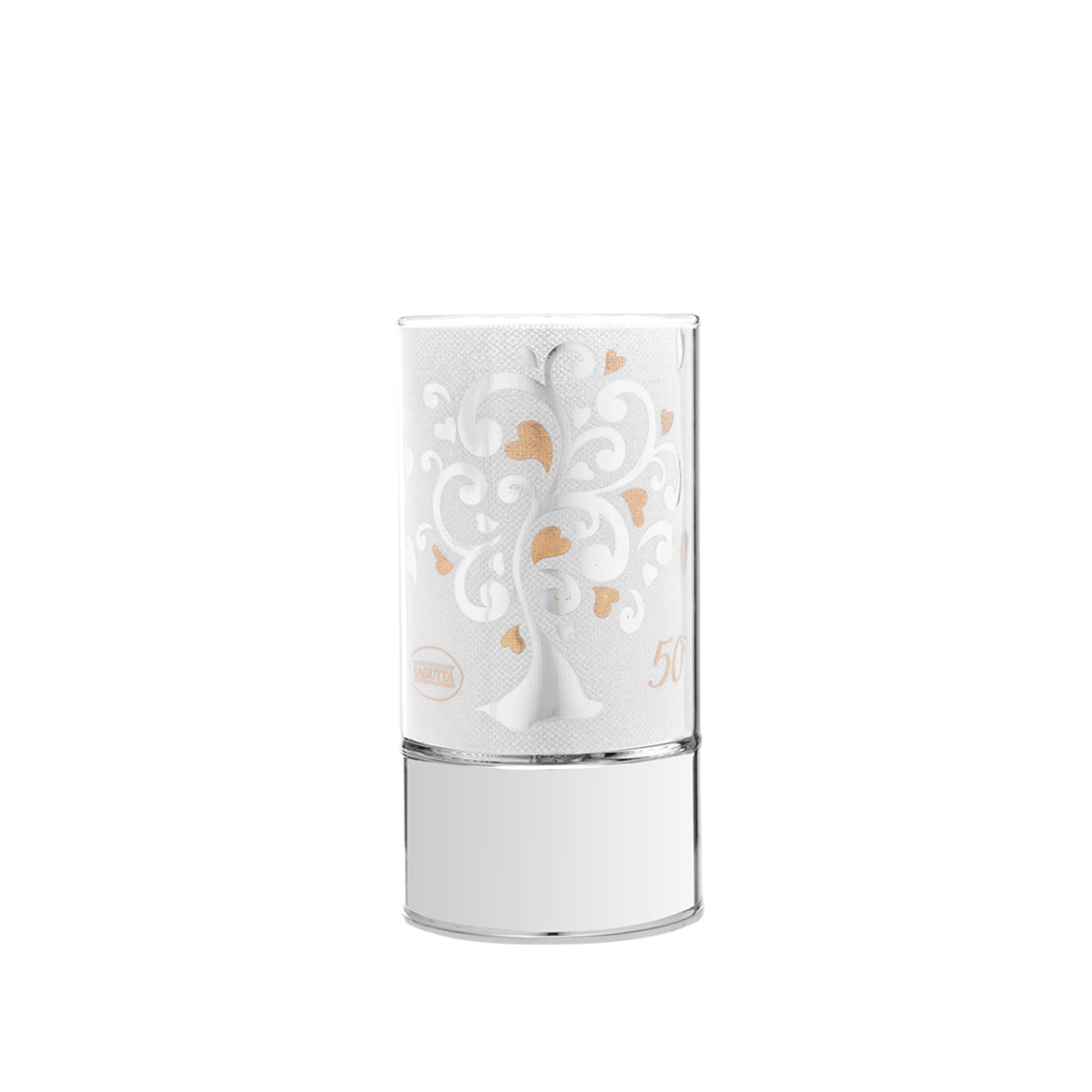 Bagutta Lampada LED in Vetro Albero con Cuori 50° Anniversario Batterie Incluse 7x15 cm